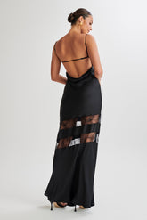Myrna Satin Lace Maxi Dress - Black