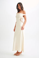 Kristina Satin Maxi Dress With Crochet - Ivory