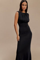 Malia Slinky Ruched Maxi Dress - Black