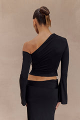 Ainsley Asymmetrical Long Sleeve Top With Floral Hardware - Black