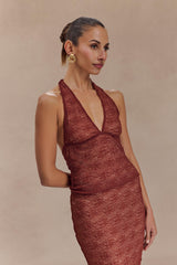 Asher Sheer Lace Halter Top - Chilli