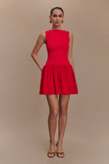 Ashleigh Knit And Chiffon Mini Dress - Red