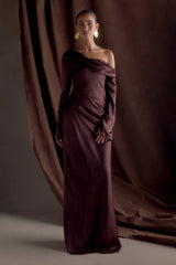 Iris Long Sleeve Satin Maxi Dress - Dark Chocolate