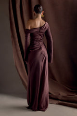 Iris Long Sleeve Satin Maxi Dress - Dark Chocolate