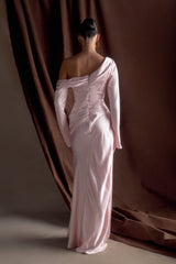 Iris Long Sleeve Satin Maxi Dress - Soft Pink