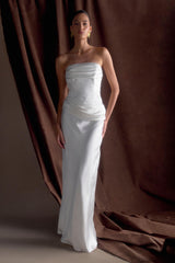 Jasmine Strapless Satin Maxi Dress - White