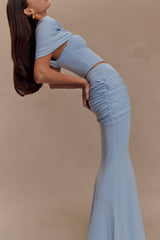 Irene Gathered Knit Maxi Skirt - Blue