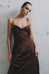Lilly Sweetheart Satin Maxi Dress - Dark Chocolate