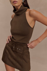 Hayes Faux Suede Belted Mini Skirt - Chocolate