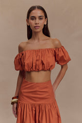 Autumn Off Shoulder Bubble Top - Burnt Orange