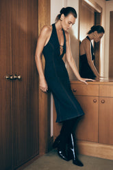 Shauna Denim Halter Midi Dress - Indigo Blue