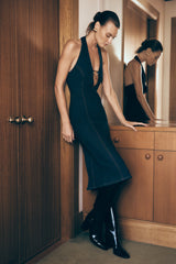 Shauna Denim Halter Midi Dress - Indigo Blue