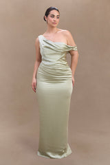 Dalia Off Shoulder Satin Maxi Dress - Sage