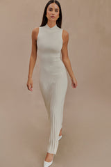 Mavis High Neck Pleated Maxi Dress - Ivory