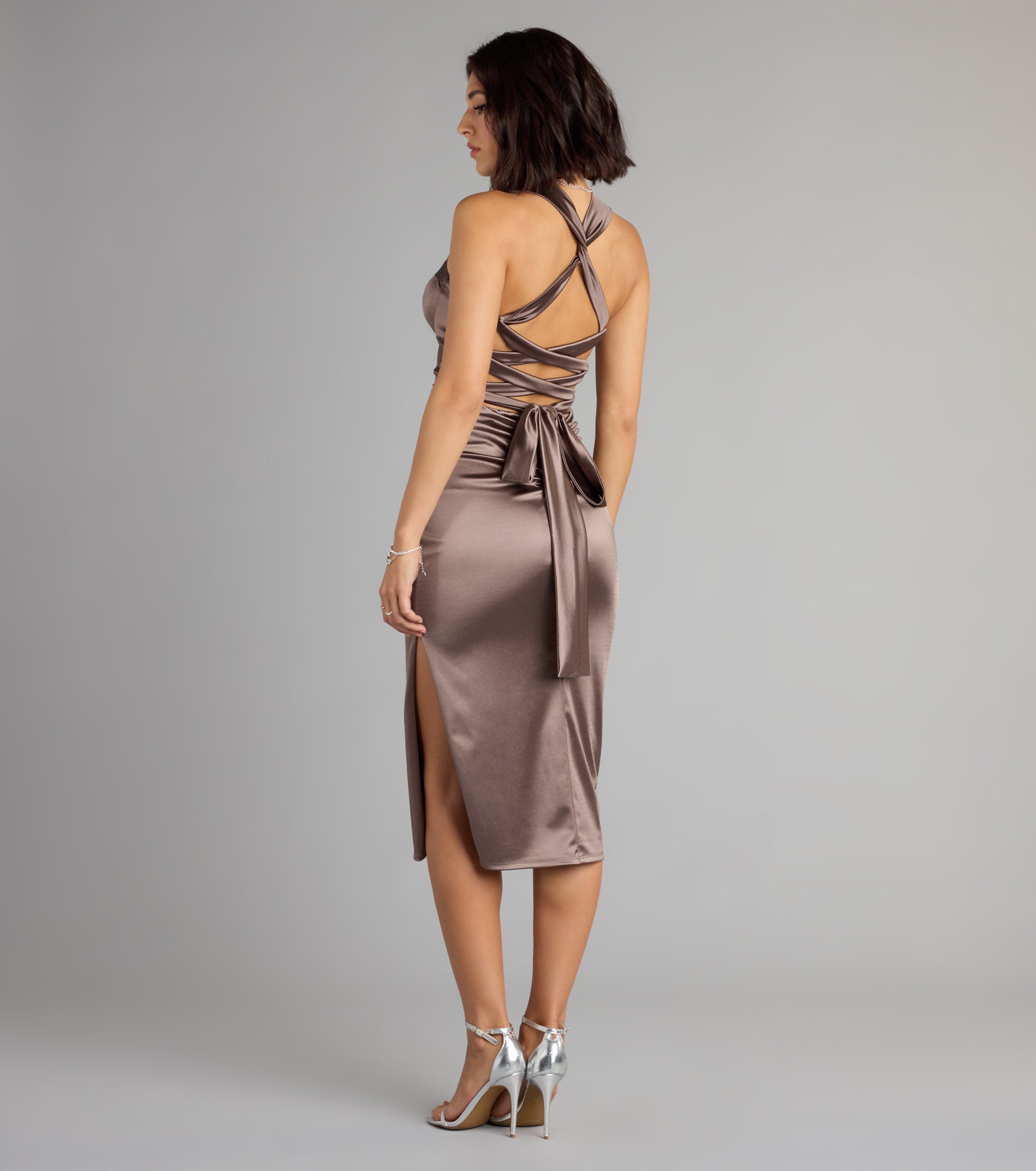 The Jane Satin Lace-Up Midi Formal Dress is your new go-to Windsor dress—effortless, versatile, and made to update your fall style in seconds.