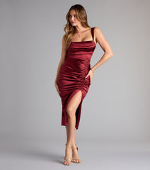 The Dara Cutout Slit Satin Midi Formal Dress is your new go-to Windsor dress—effortless, versatile, and made to update your fall style in seconds.