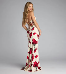 Style your seasonal looks with the Rowyn Floral Lace-Up Mermaid Formal Dress, a trend-right, ivory fall dress designed for any plan on your calendar with new and unqiue details.