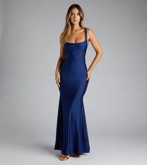 The Gabriella Lace-Up Mermaid Formal Dress is your new go-to navy blue dress—effortless, versatile, and made to update your fall style in seconds.