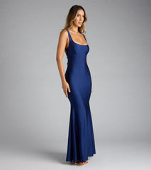 The Gabriella Lace-Up Mermaid Formal Dress is your new go-to navy blue dress—effortless, versatile, and made to update your fall style in seconds.