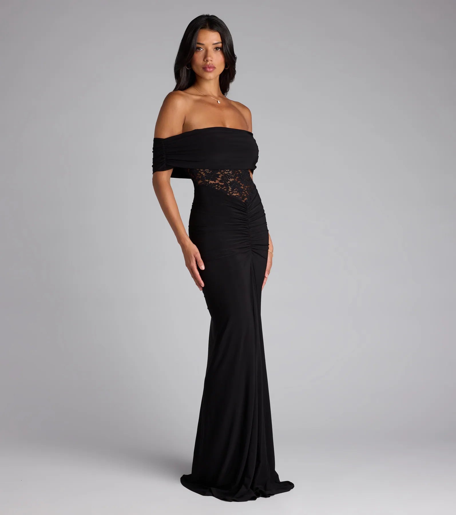 The Lily Off-The-Shoulder Mermaid Formal Dress is your new go-to black dress—effortless, versatile, and made to update your fall style in seconds.