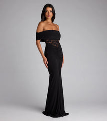 The Lily Off-The-Shoulder Mermaid Formal Dress is your new go-to black dress—effortless, versatile, and made to update your fall style in seconds.