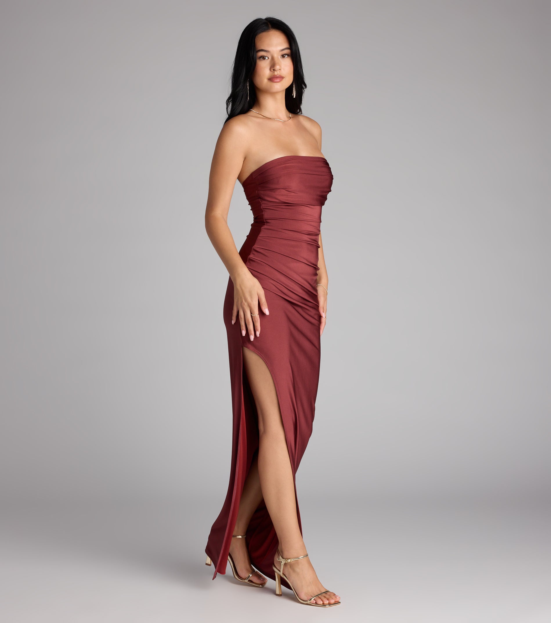 Anisley Strapless High Slit Column Formal Dress