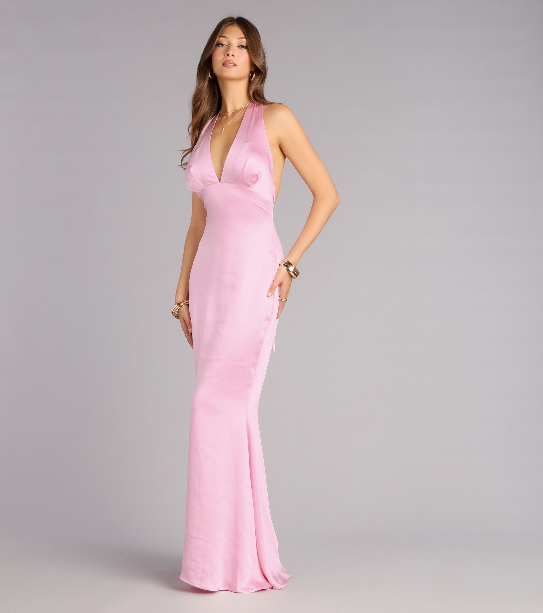 Erika Halter Satin Column Formal Dress