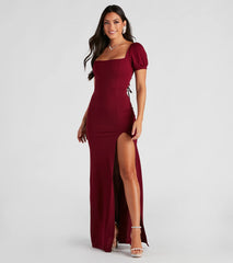 Steal the spotlight in the Denali Formal Puff Sleeve Long Dress in burgundy, a fiery pick from the red homecoming dresses collection designed for bold entrances.
