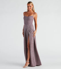 Make a bold statement in the Stephanie Formal Glitter A-Line Dress in lavender, the perfect fall dress for weddings, cocktail hours, nights out, and/or seasonal celebrations.