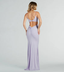 Rowan Formal Glitter Ruched Mermaid Dress in lavender, a stunning maid-of-honor dress with a flattering fit and romantic details, perfect for autumn wedding themes.