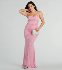 Own every entrance in the Rylie Formal Glitter Lace-Up Column Dress, a pink party dress perfect for milestone birthdays and grad parties, or dancing through weekend nights and unforgettable bachelorette celebrations.