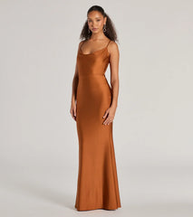 Whether it's the color or silhouette of the Virginia Cowl Neck Tie-Back Mermaid Formal Dress, this copper bridesmaid dress is a gorgeous pick for a maid-of-honor or to create a bridal party look ready to celebrate!
