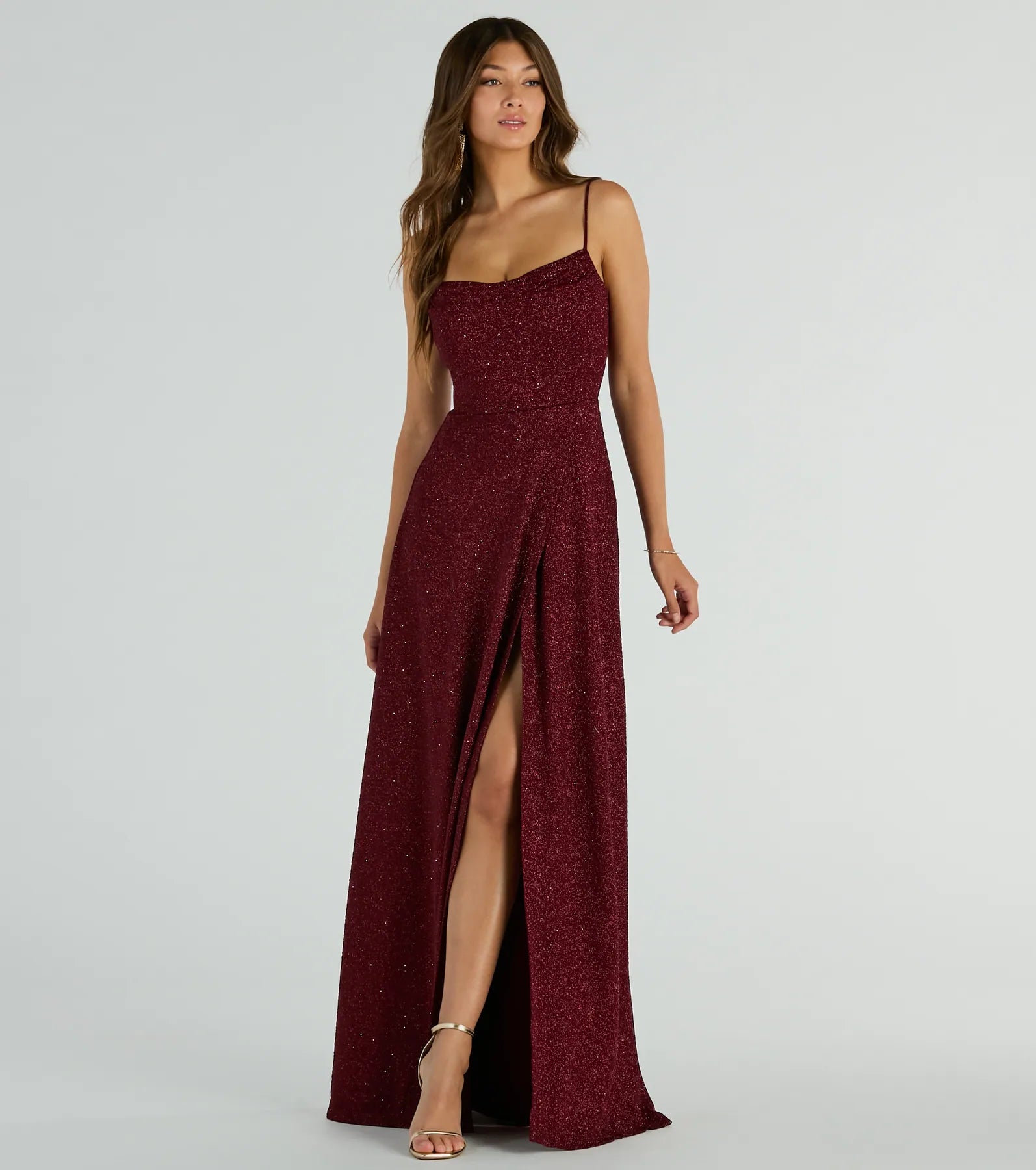 Steal the spotlight in the Stephanie Formal Glitter A-Line Dress in wine, a fiery pick from the red homecoming dresses collection designed for bold entrances.