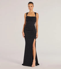 Celebrate in style with the Drew Open Back Glitter Mermaid Dress, a black holiday dresses standout that brings bold, festive flair and a party-ready look.