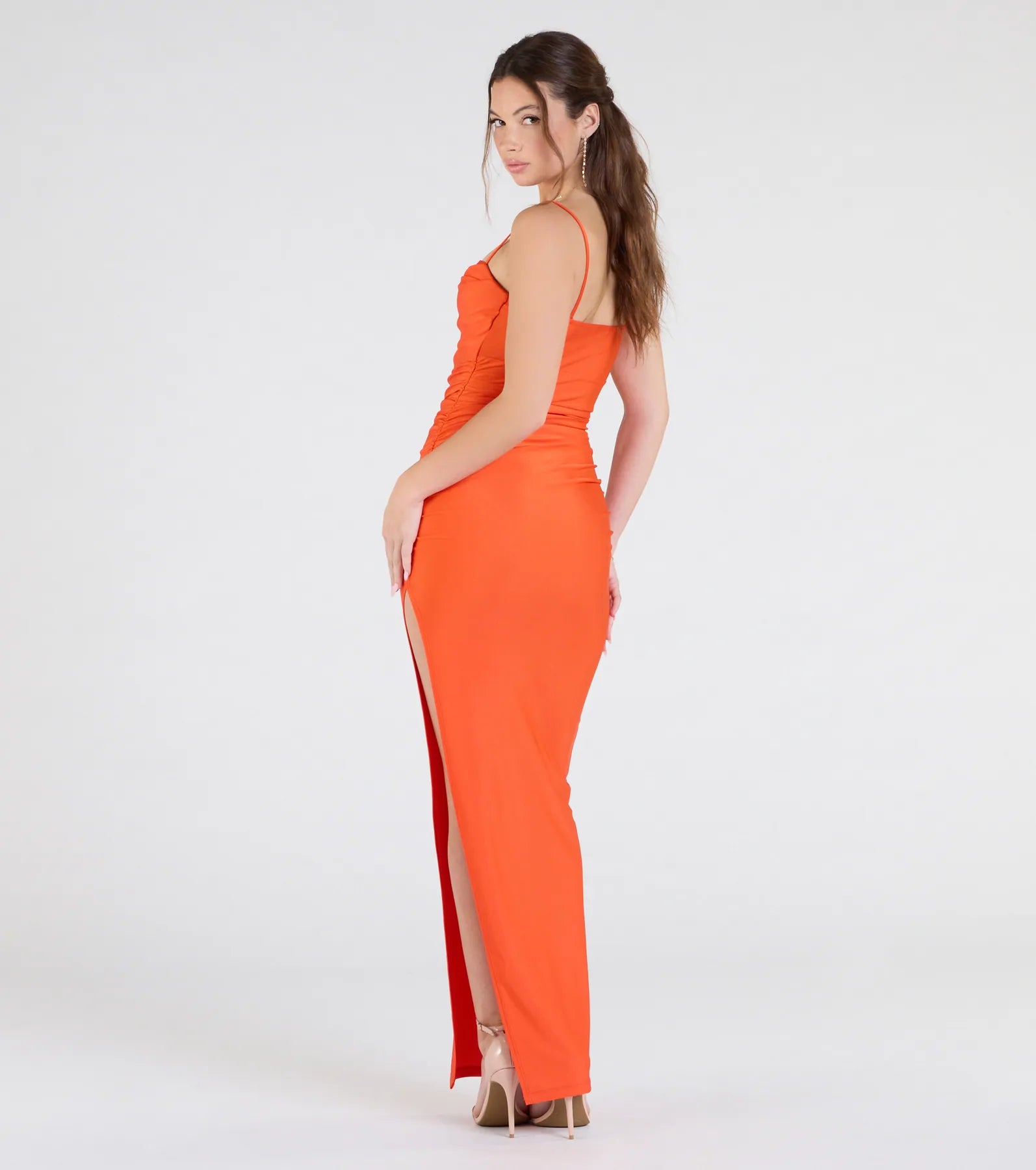 Own your moment in the Ella Cowl Neck Satin Dressin orange, a standout 2025 Homecoming Dress that captures all the glam and energy of the night.