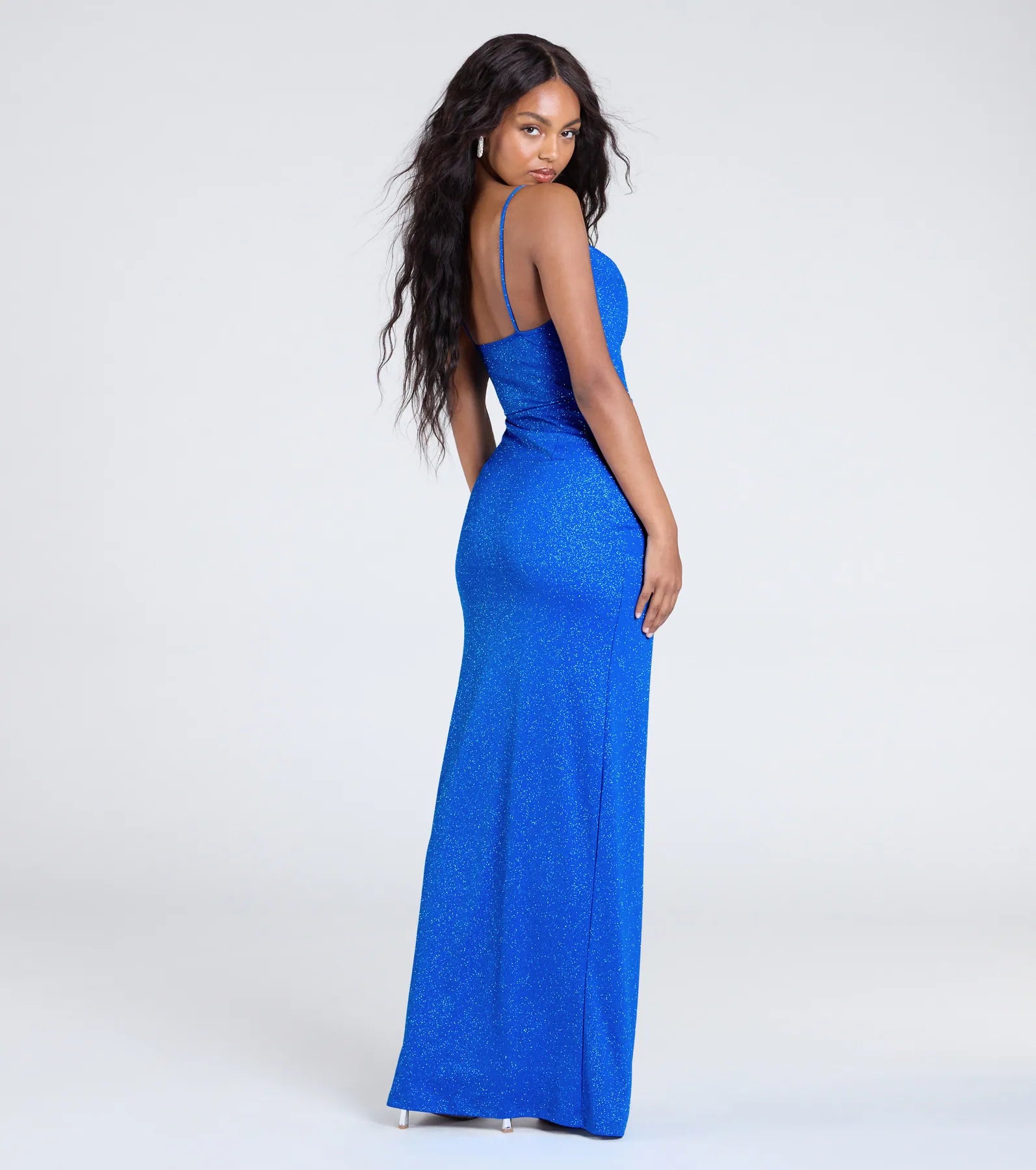 Own your moment in the Shelly High Slit Glitter Knit Formal Dressin turquoise, a standout 2025 Homecoming Dress that captures all the glam and energy of the night.