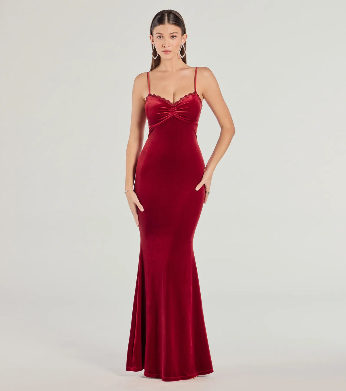 Celebrate in style with the Katie Open Back Mermaid Velvet Formal Dress, a red holiday dresses standout that brings bold, festive flair and a party-ready look.