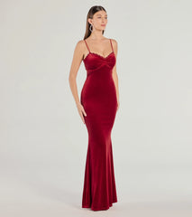 Step into Prom 2025 in a red prom dress, where unique Windsor accents and the standout Katie Open Back Mermaid Velvet Formal Dress style come together.