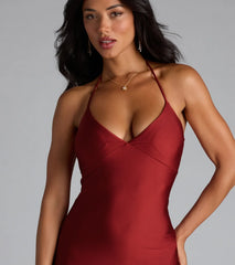 Style your seasonal looks with the Becky V-Neck Tie-Back Slit Mermaid Dress, a trend-right, rust fall dress designed for any plan on your calendar with new and unqiue details.