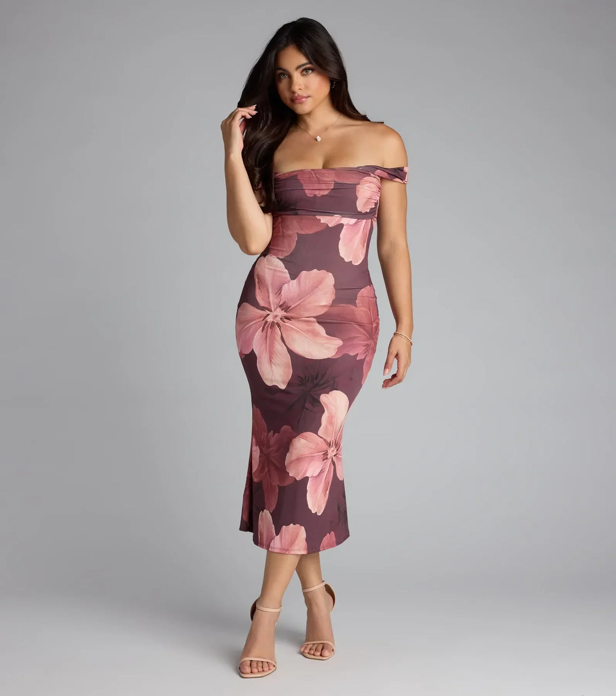 The Love in Bloom Floral Off-Shoulder Dress is your new go-to mauve dress—effortless, versatile, and made to update your fall style in seconds.