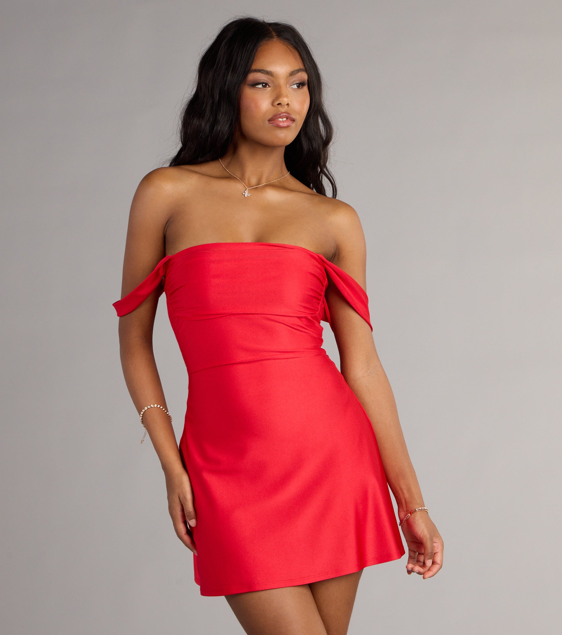 The Classics Lover Off-The-Shoulder Satin A-Line Mini Dress is your new go-to Windsor dress—effortless, versatile, and made to update your fall style in seconds.