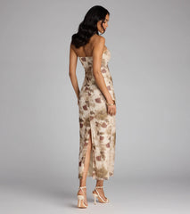 The Flirt In Full Bloom Floral Midi Dress in natural features a flattering fit and mid-calf hem, redefining effortless midi dresses for any occasion.