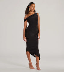 The Can't Deny It One-Shoulder Bodycon Midi Dress is your new go-to black dress—effortless, versatile, and made to update your fall style in seconds.