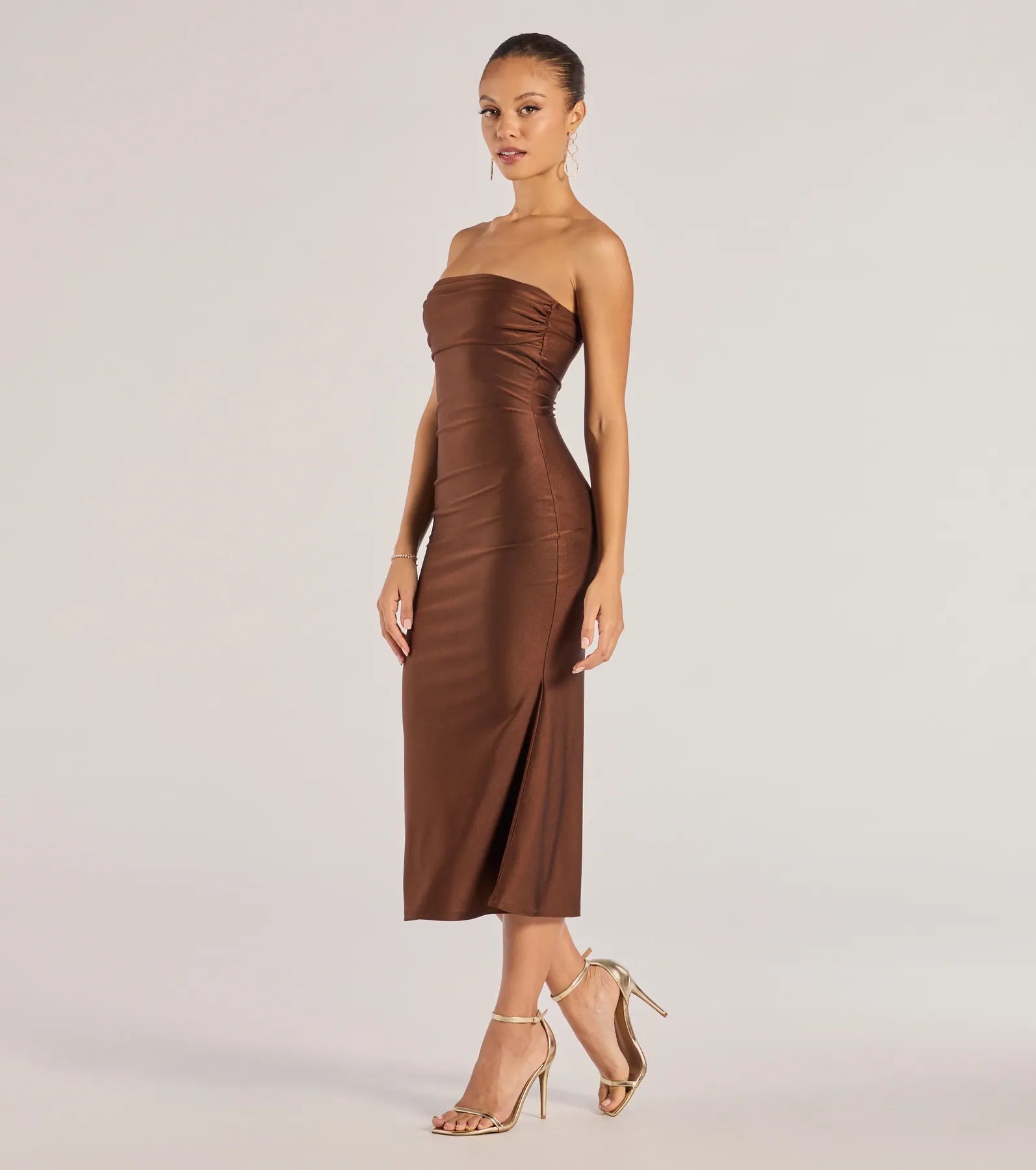 The Keep Knit It Sleek Midi Dress in brown features a flattering fit and mid-calf hem, redefining effortless midi dresses for any occasion.