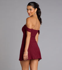 The Classic Glitz Glitter Knit Off-The-Shoulder Mini Dress is your new go-to Windsor dress—effortless, versatile, and made to update your fall style in seconds.