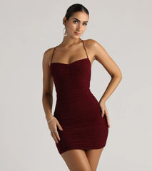 Steal the spotlight in the Mood Forever Mesh Lace-Up Mini Dress in wine, a fiery pick from the red homecoming dresses collection designed for bold entrances.