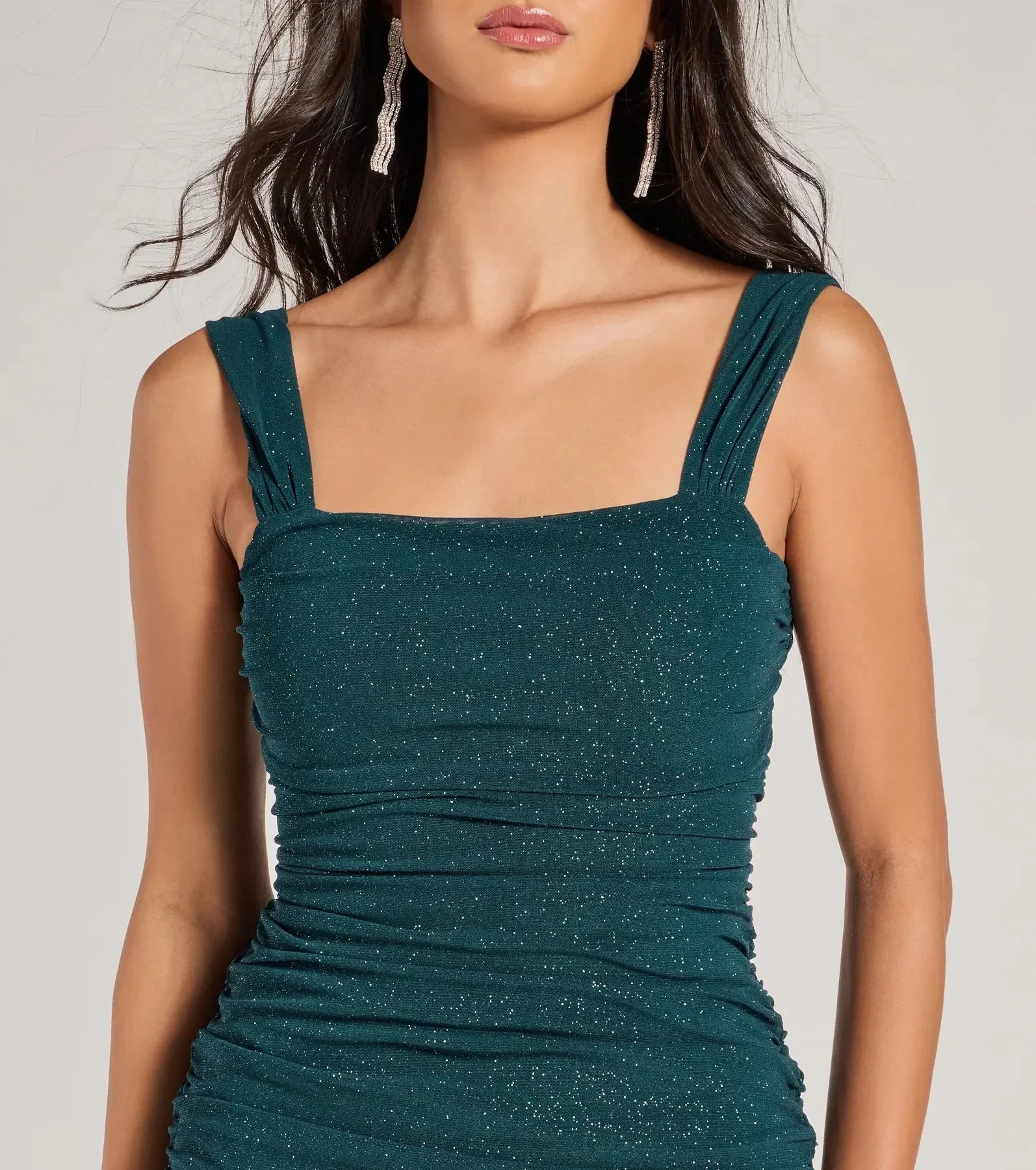 Celebrate in style with the Impeccable Shine Open Back Glitter Mini Dress, a hunter green holiday dresses standout that brings bold, festive flair and a party-ready look.