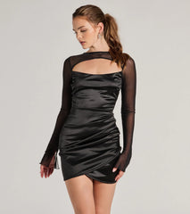 Step into seasonal chic with the Chic Era Asymmetrical Long Sleeve Cutout Mini Dress, a multi-color mini dress featuring an above-the-knee cut ideal for cocktail parties, festive gatherings, or clubwear.