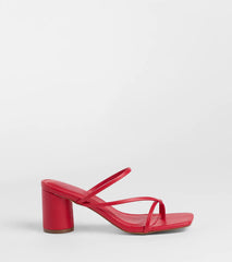 The So Much Personality Strappy Block Heels in red brings sleek style to any graduation outfit, from cap and gown to after-party.