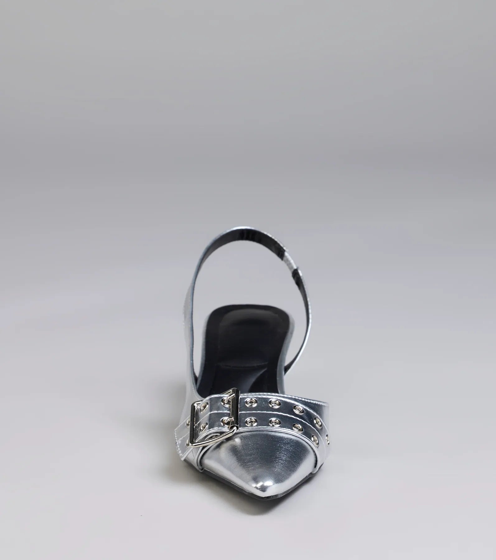 Style made simple with the Sleek Trendy Buckle Strap Slingback Kitten Heels in silver, trendy women’s shoes that take your outfit from basic to bold in one step.